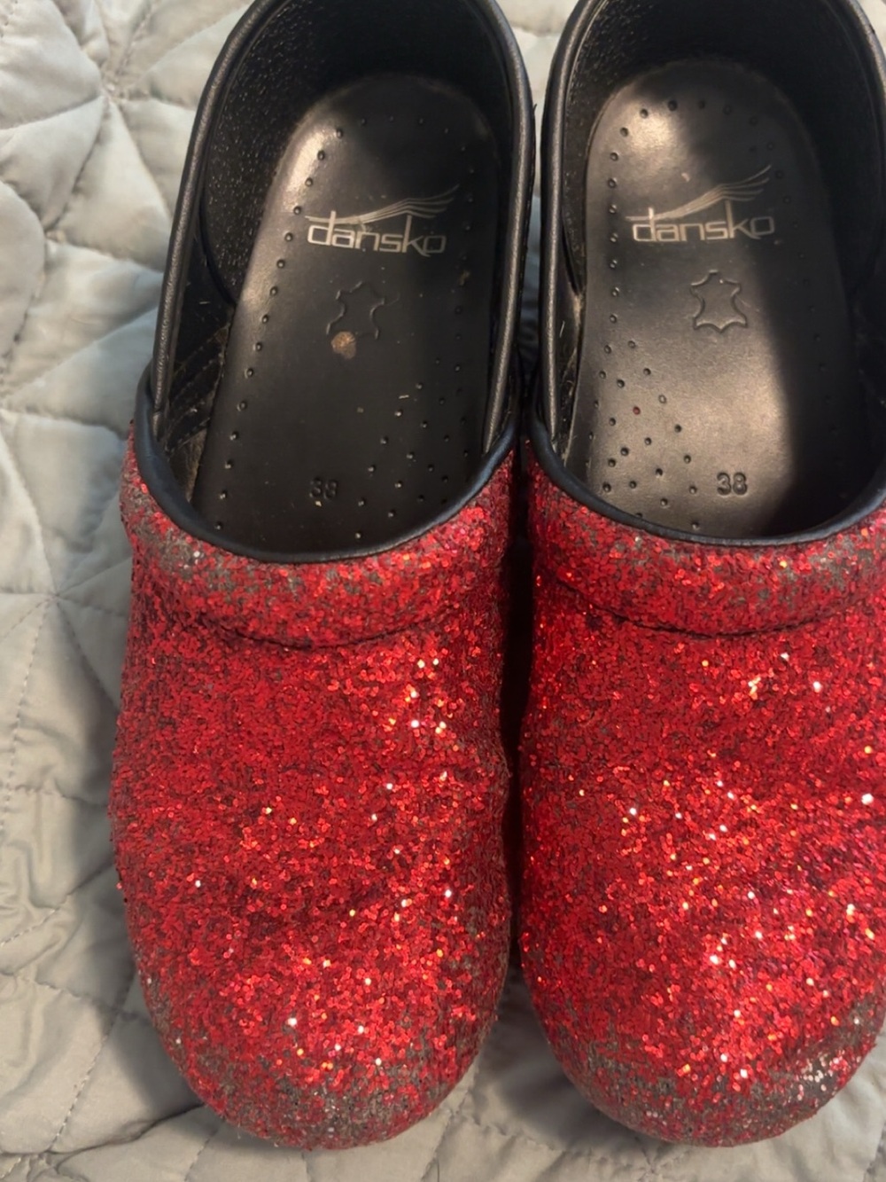 Dansko Red Glitter Slip-On Clogs